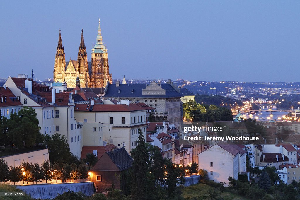 Prague Castle and St. Vitus Cathedral at dusk