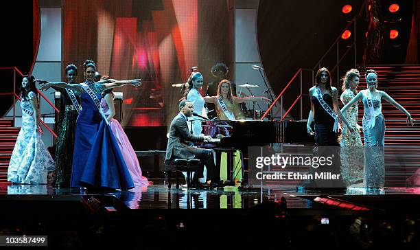 Recording artist John Legend performs at the 2010 Miss Universe Pageant at the Mandalay Bay Events Center August 23, 2010 in Las Vegas, Nevada.