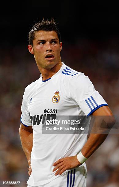 Cristiano Ronaldo of Real Madrid reacts during the Santiago Bernabeu Trophy between Real Madrid and Penarol on August 24, 2010 in Madrid, Spain. .