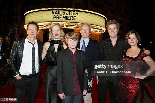Kevin Bacon, director Alison Eastwood, Miles Heizer, Clint Eastwood, Kyle Eastwood and Marcia Gay Harden at the Warner Bros. Premiere of "Rails &...