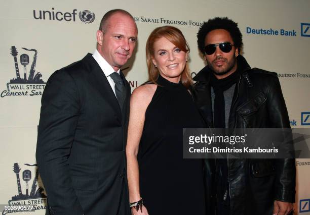 Giuseppe Cipriani, Sarah Ferguson, Duchess of York and musician Lenny Kravitz attend the 2007 Cipriani Wall Street Concert Series featuring Lenny...