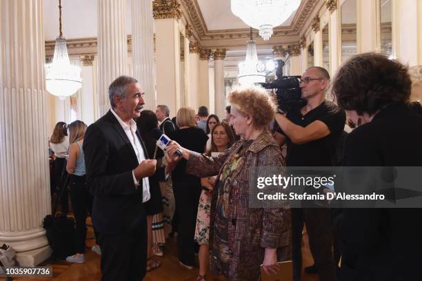 Carlo Capasa attends Green Carpet Fashion Awards press conference during Milan Fashion Week Spring/Summer 2019 at Teatro Alla Scala on September 19,...