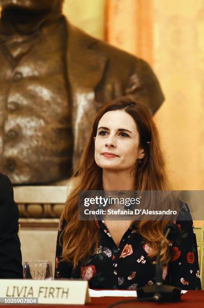 Livia Firth attends Green Carpet Fashion Awards press conference during Milan Fashion Week Spring/Summer 2019 at Teatro Alla Scala on September 19,...