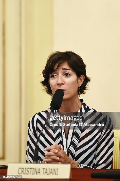 Cristina Tajani attends Green Carpet Fashion Awards press conference during Milan Fashion Week Spring/Summer 2019 at Teatro Alla Scala on September...