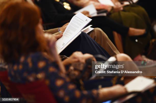 Atmosphere during the Green Carpet Fashion Awards press conference as part of Milan Fashion Week Spring/Summer 2019 at Teatro Alla Scala on September...