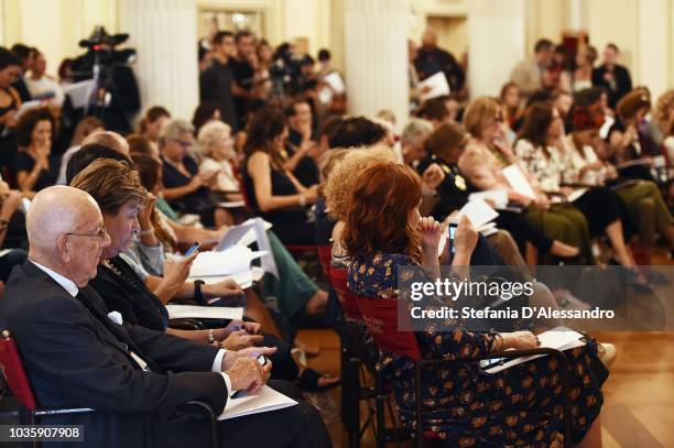 Atmosphere during the Green Carpet Fashion Awards press conference as part of Milan Fashion Week Spring/Summer 2019 at Teatro Alla Scala on September...