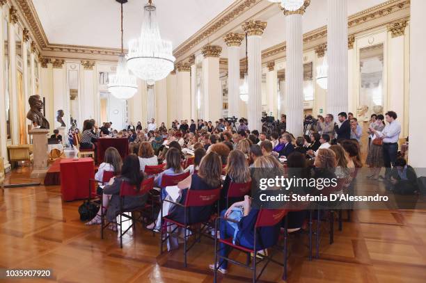 Atmosphere during the Green Carpet Fashion Awards press conference as part of Milan Fashion Week Spring/Summer 2019 at Teatro Alla Scala on September...