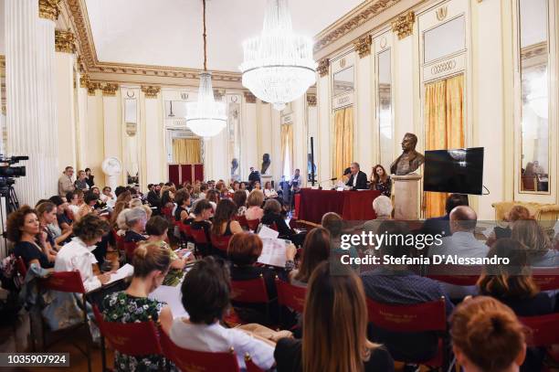 Atmosphere during the Green Carpet Fashion Awards press conference as part of Milan Fashion Week Spring/Summer 2019 at Teatro Alla Scala on September...