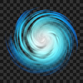 Blue hurricane symbol on dark transparent background