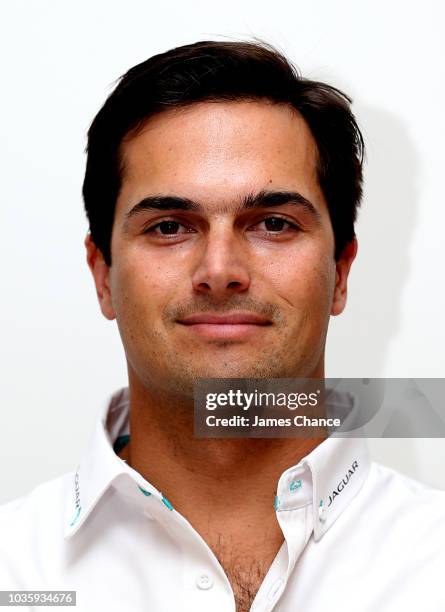 Nelson Piquet Jr of Jaguar Racing poses for a photograph during the Jaguar Racing team ABB FIA Formula E Season 5 Launch at the Design Museum on...