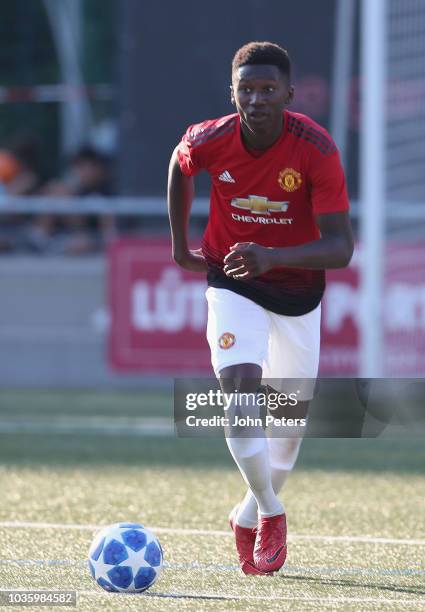 Di'shon Bernard of Manchester United U19s in action during the UEFA Youth League match between BSC Young Boys U19s and Manchester United U19s at...