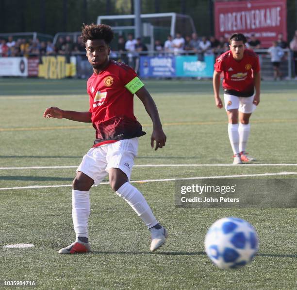 Angel Gomes of Manchester United U19s scores their second goal during the UEFA Youth League match between BSC Young Boys U19s and Manchester United...