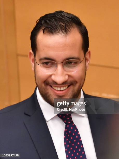 Former Elysee senior security officer Alexandre Benalla appears before a Senate committee as he is quizzed over his close ties to France's leader on...