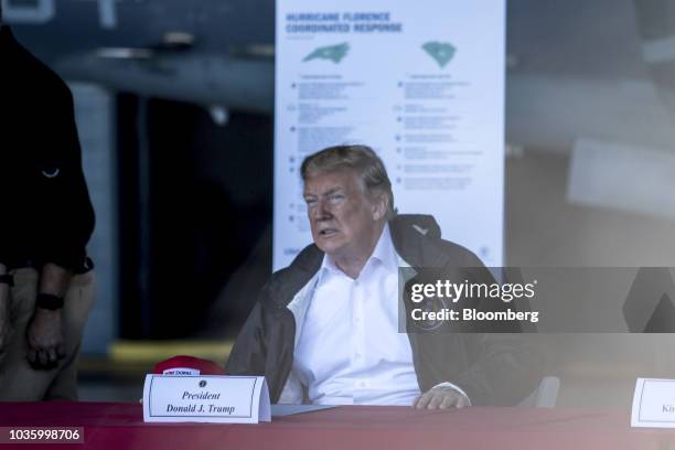 President Donald Trump sits during a briefing at Marine Corps Air Station Cherry Point in Havelock, North Carolina, U.S., on Wednesday, Sept. 19,...