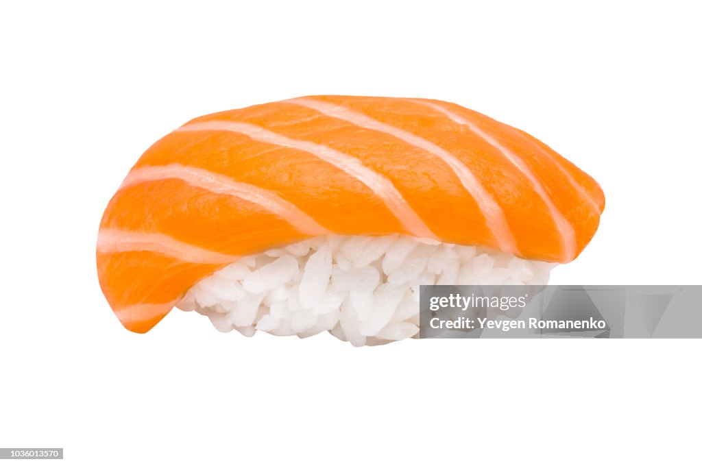 Nigiri sushi with salmon isolated on white background