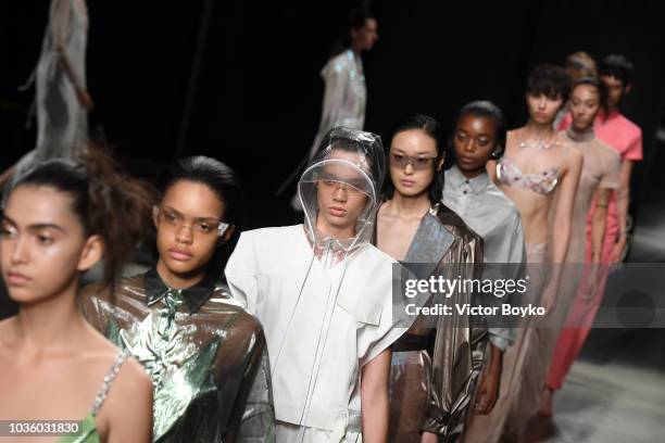 Models walk the runway at the Ricostru show during Milan Fashion Week Spring/Summer 2019 on September 19, 2018 in Milan, Italy.