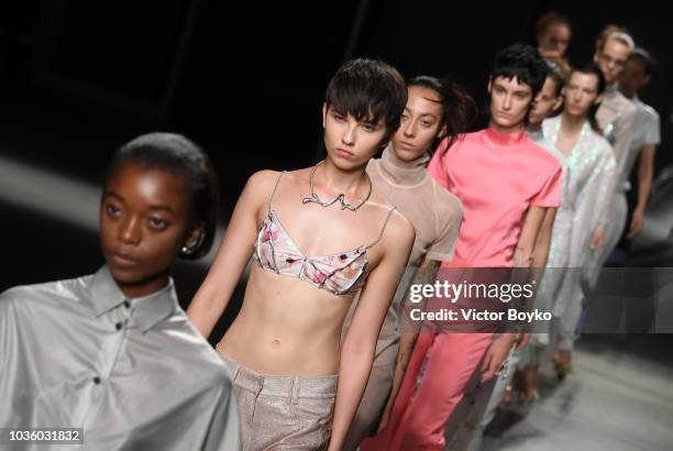 Models walk the runway at the Ricostru show during Milan Fashion Week Spring/Summer 2019 on September 19, 2018 in Milan, Italy.