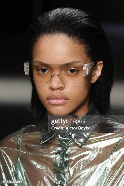 Model walks the runway at the Ricostru show during Milan Fashion Week Spring/Summer 2019 on September 19, 2018 in Milan, Italy.