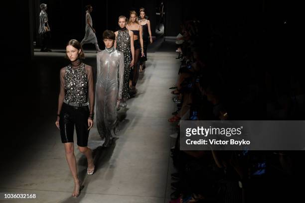Models walk the runway at the Ricostru show during Milan Fashion Week Spring/Summer 2019 on September 19, 2018 in Milan, Italy.