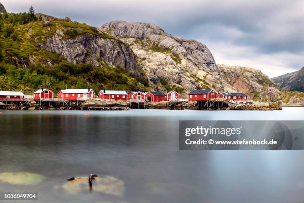nusfjord houses lofoten - langzeitbelichtung stock pictures, royalty-free photos & images