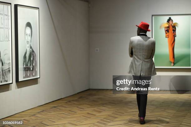 Guest attends Opening Of Theaster Gates' Exhibition 'The Black Image Corporation' At Fondazione Prada Osservatorio on September 19, 2018 in Milan,...