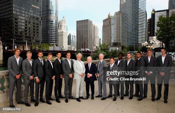 Team Europe and Team Rest of the World Alexander Zverev,Kyle Edmund,Grigor Dimitrov,David Goffin, Novak Djokovic,Roger Federer, team captain Bjorn...