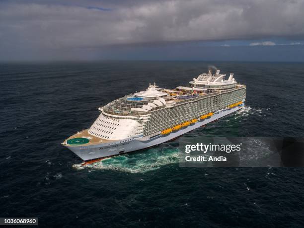 At sea, in the middle of the Atlantic Ocean. . Maiden voyage of the Symphony of the Seas, the worldÕs biggest cruise ship delivered by STX shipyards...