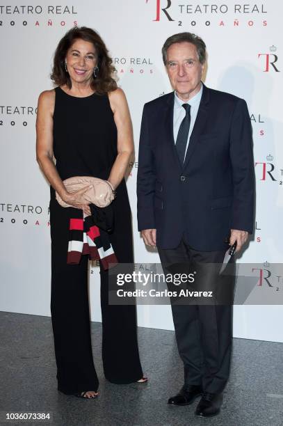 Inaki Gabilondo and Lola Carretero attend 'Fausto' opera during the opening of the Royal Theatre new season on September 19, 2018 in Madrid, Spain.