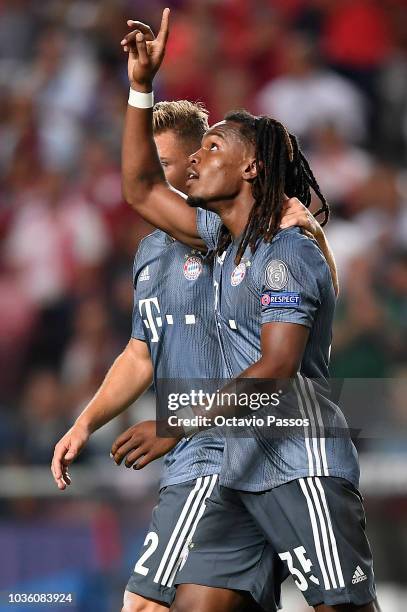 Renato Sanches of Bayern Munich celebrates after scoring his team's second goal during the Group E match of the UEFA Champions League between SL...