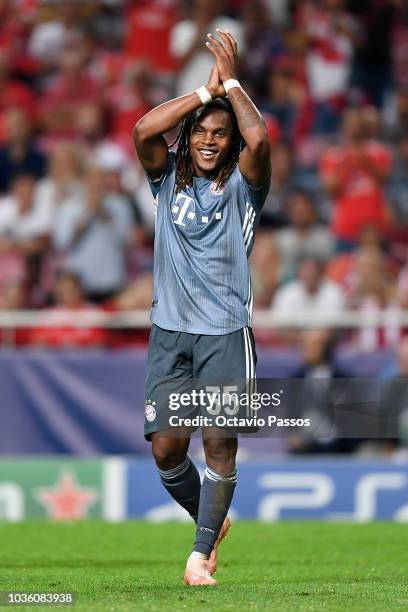 Renato Sanches of Bayern Munich celebrates after scoring his team's second goal during the Group E match of the UEFA Champions League between SL...