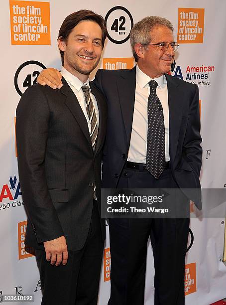 Actor Tobey Maguire and Universal Studios president and CEO, Ron Meyer attend the The Film Society of Lincoln Center's 37th Annual Chaplin Award gala...