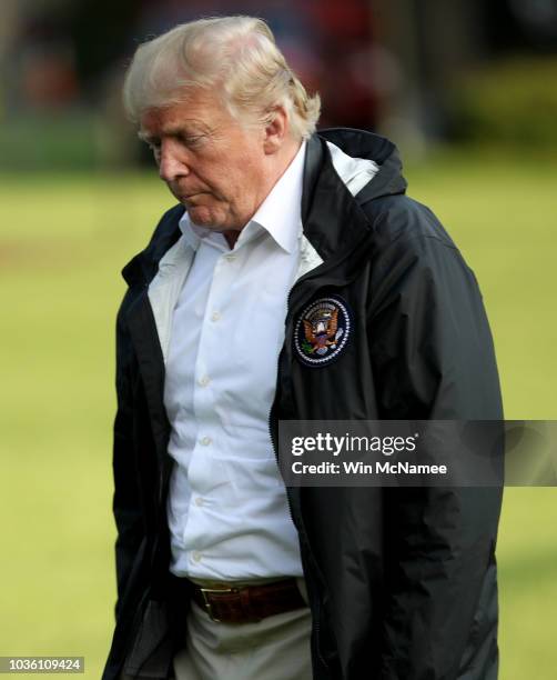 President Donald Trump returns to the White House September 19, 2018 in Washington, DC. Trump visited storm ravaged North Carolina earlier in the day.