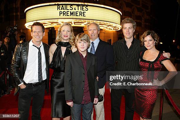 Kevin Bacon, director Alison Eastwood, Miles Heizer, Clint Eastwood, Kyle Eastwood and Marcia Gay Harden at the Warner Bros. Premiere of "Rails &...