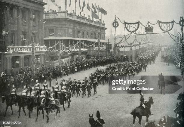 The Naval Contingent Crossing London Bridge into Southwark', London, 1897. 'Both Processions on Jubilee day - the Colonial and the Royal - were...