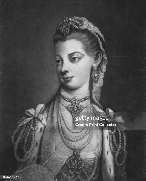 Her Most Excellent Majesty Charlotte Queen of Great Britain', 1762. Sophia Charlotte of Mecklenburg-Strelitz , Queen consort of George III, wearing...