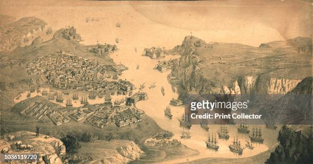 The town, forts and harbours of Sebastopol', 1854. View of Sevastopol, a major port and naval base on the Crimean Peninsula, looking towards the...