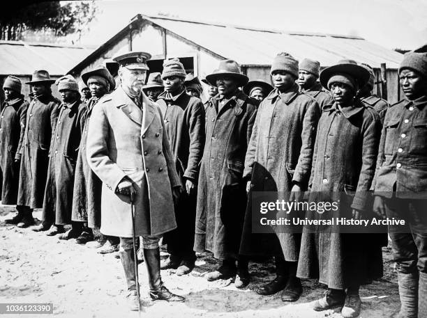 Magic lantern slide WW1, 1914-1918, World war one images. General Smuts inspecting a South African native labour unit in France This rather formal...
