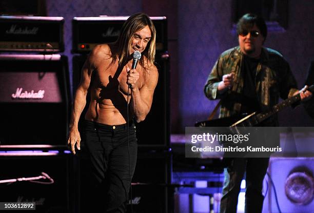 Iggy Pop and Ron Asheton of The Stooges perform onstage during the 23rd Annual Rock and Roll Hall of Fame Induction Ceremony at the Waldorf Astoria...