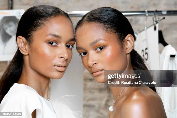 Models are seen backstage ahead of the Alberto Zambelli show during Milan Fashion Week Spring/Summer 2019 on September 19, 2018 in Milan, Italy.