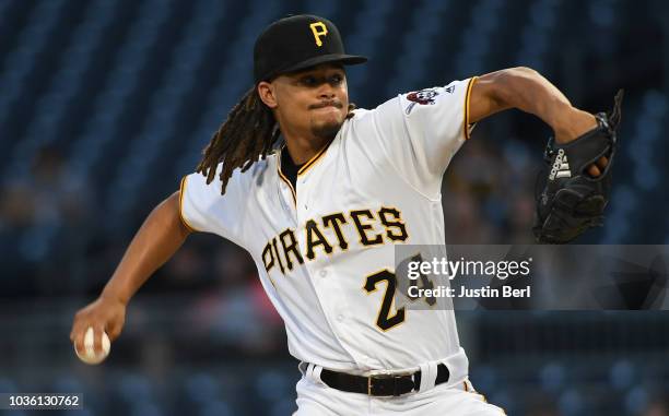 Chris Archer of the Pittsburgh Pirates delivers a pitch in the first inning during the game against the Kansas City Royals at PNC Park on September...