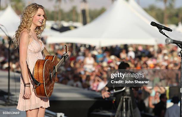 Musician Taylor Swift performs during day 2 of Stagecoach, California's Country Music Festival held at the Empire Polo Field on May 3, 2008 in Indio,...