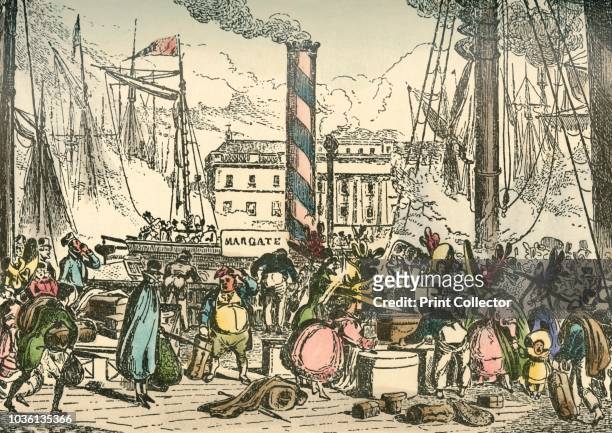 Getting on Board the Margate Steam Packet at London Bridges Wharf', 1838. From Jorrocks's Jaunts & Jollities, by R. S. Surtees. [Kegan Paul, Trench,...