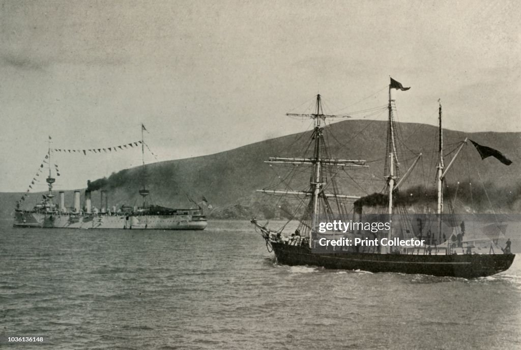 The Nimrod Passing HMS PowerfulIn Lyttelton Harbour