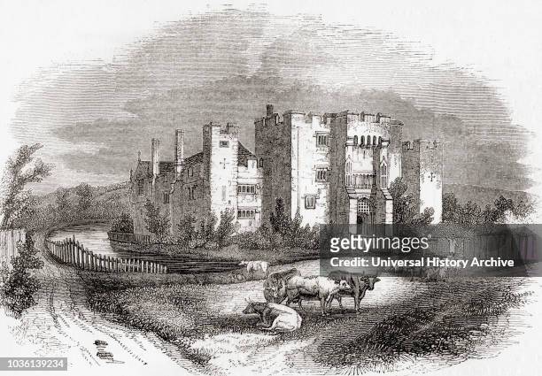 Hever Castle, Hever, Kent, England. From 1462 to 1539 it was the seat of the Boleyn family. From Old England: A Pictorial Museum, published 1847.