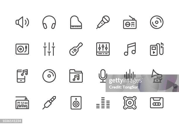 ilustrações de stock, clip art, desenhos animados e ícones de music - line icons - auscultador equipamento áudio