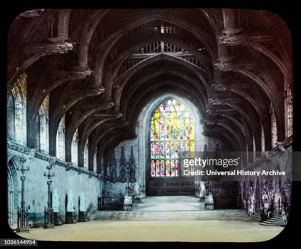 Magic Lantern slide circa 1900 hand coloured views of London, England in Victorian times. Slide 26 Westminster Hall