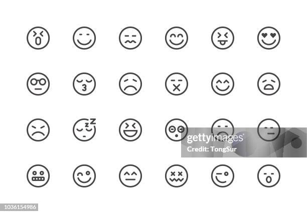 emoji - symbole linie - menschliches gesicht stock-grafiken, -clipart, -cartoons und -symbole
