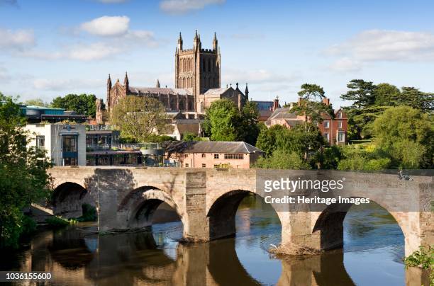 Hereford Cathedral, Herefordshire, 2009. View across the river Wye towards the Cathedral. Artist Historic England Staff Photographer.