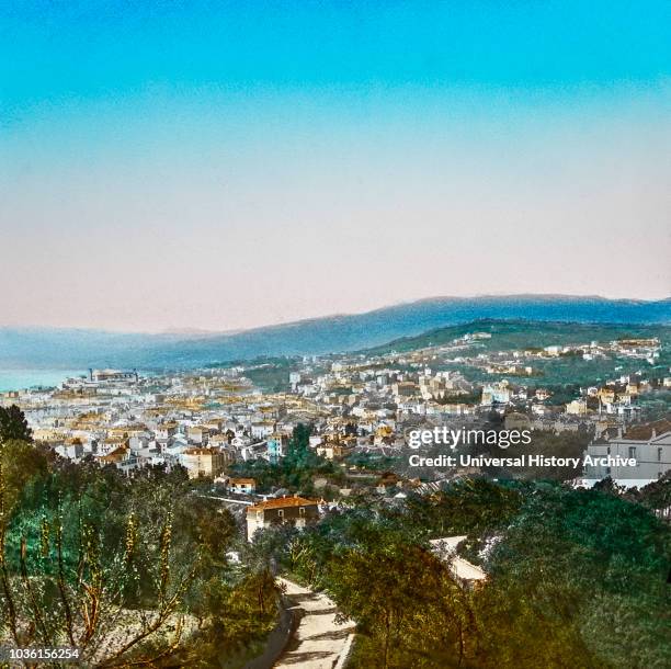 Magic Lantern slide circa 1900 hand coloured. Titled Cities and places of interest in the Mediterranean. . lO. ‰ÛÓCANNES FROM LA CALIPORNIE La...