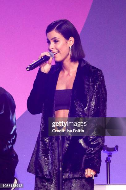 German singer Lena Meyer-Landrut performs during the Dreamball 2018 at WECC Westhafen Event & Convention Center on September 19, 2018 in Berlin,...